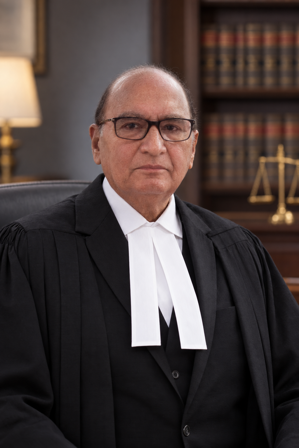 Professional portrait of Advocate Vijay Sharma in formal advocate attire